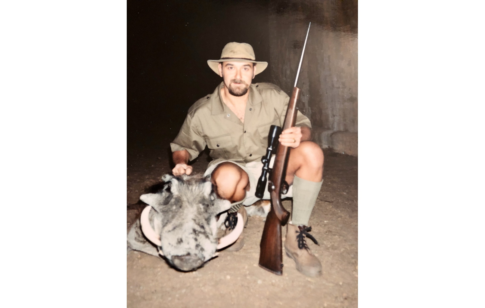 Luca in Namibia with a warthog. 1995